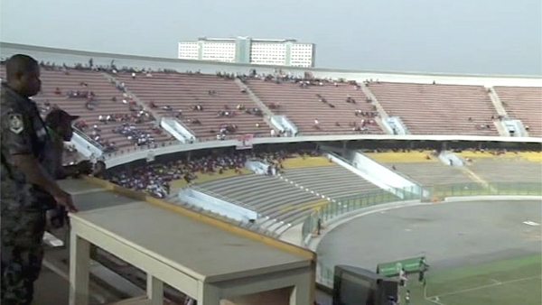 Accra's stadium is empty, while football fans watch English games on TV (Photo: BBC Sport)