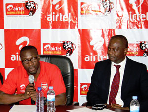 Lauren Mayer and Airtel Rwanda country manager Marcillin Paluku. (photos Farouk Kaweesi)