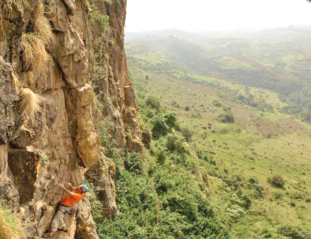 The author enjoying some steep climbing in Ethiopia. Photo by Matt Roberts.